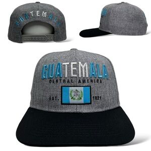 Bandera de Guatemala Bordada Snapback Gorra de Baseball, Gray, Visera Plana